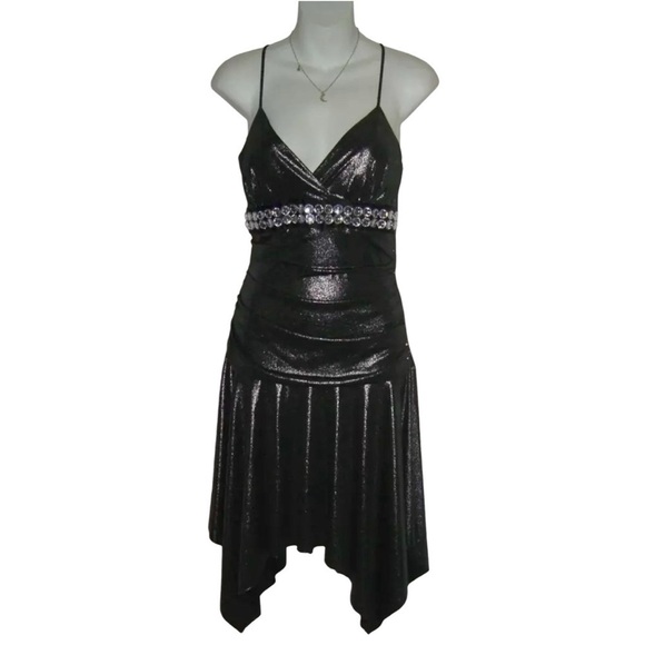 Taboo Dress Vintage 90's Gray Metallic Futuristic Fairy y2k Bling Asymmetrical M - Picture 2 of 13